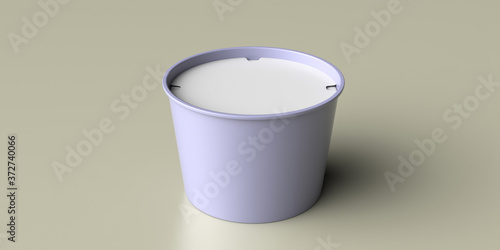 Ice cream bowl with lid on pastel background. 3d illustration