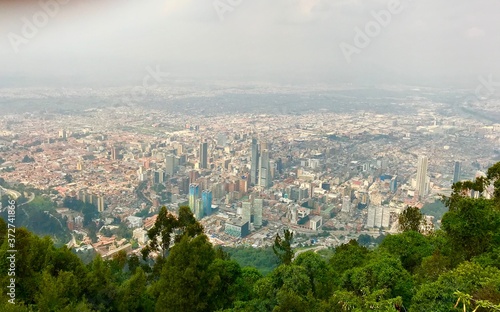 Aerial View of Bogota from Monserrate Hill. Downtown, capital.