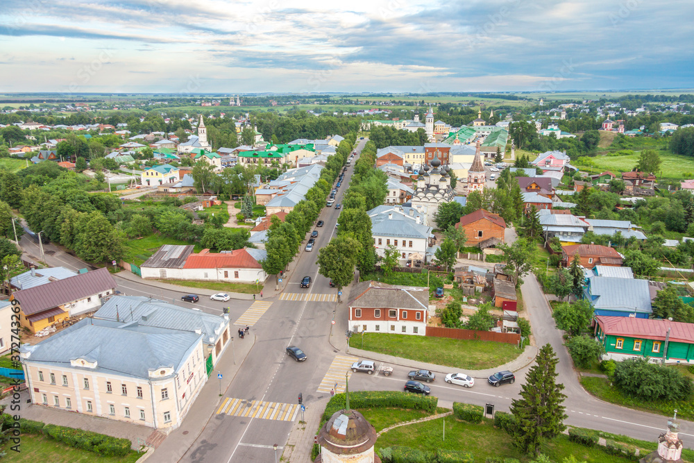 Panorama from the belfry, Suzdal, Russia. Old city view from the top