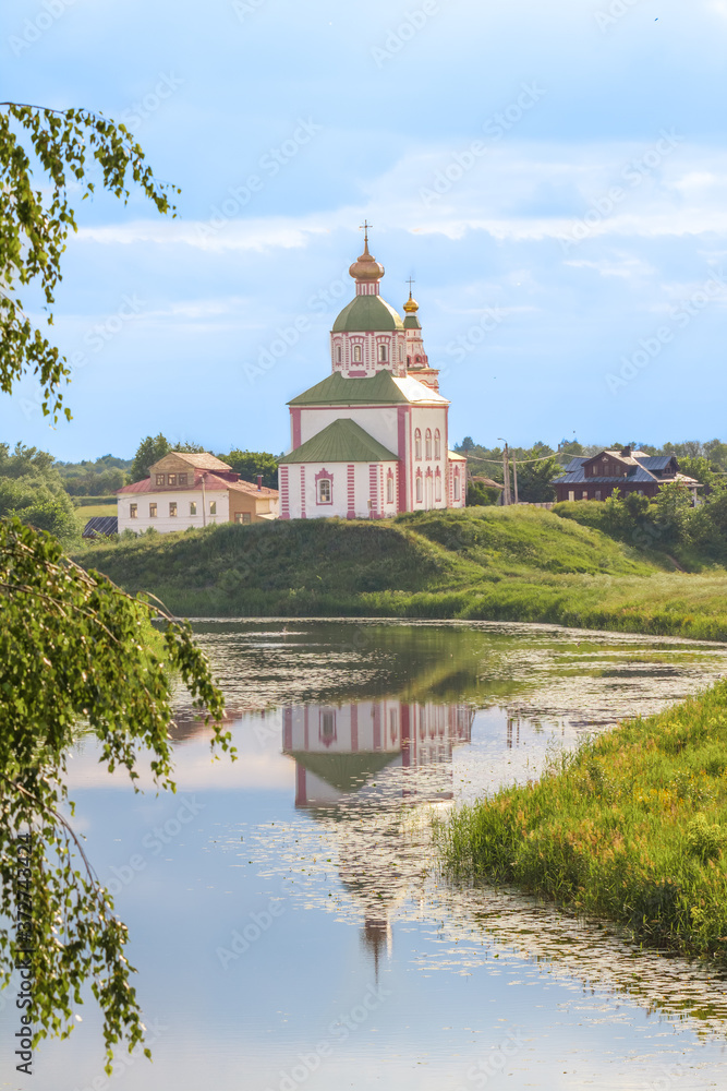 Il'inskaya church on the river Kamenka in Suzdal, Russia. Summer view