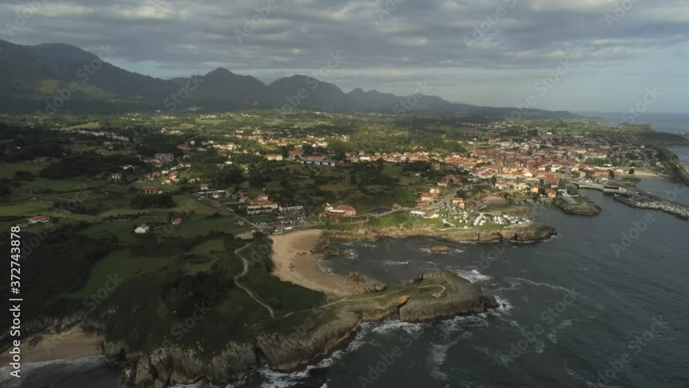 Asturias. Coastal landscape in Cue, beach of Llanes. Spain. Aerial Drone Footage Asturias. Coastal landscape in Cue, beach of Llanes. Spain. Aerial Drone Footage