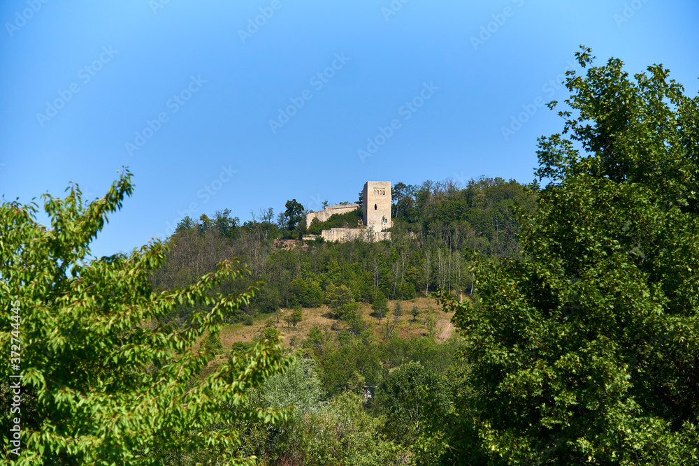 Ruins of the castle on the mountain. Lobdeburg