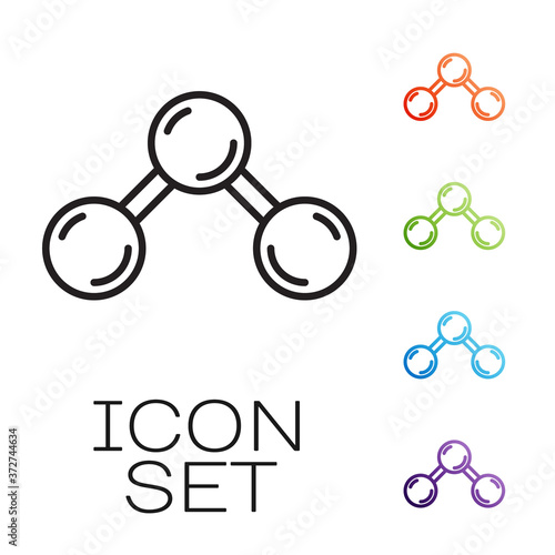 Black line Molecule icon isolated on white background. Structure of molecules in chemistry, science teachers innovative educational poster. Set icons colorful. Vector.