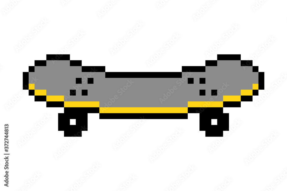 Skate em pixel art de 8 bits para ativos de jogos em ilustração vetorial