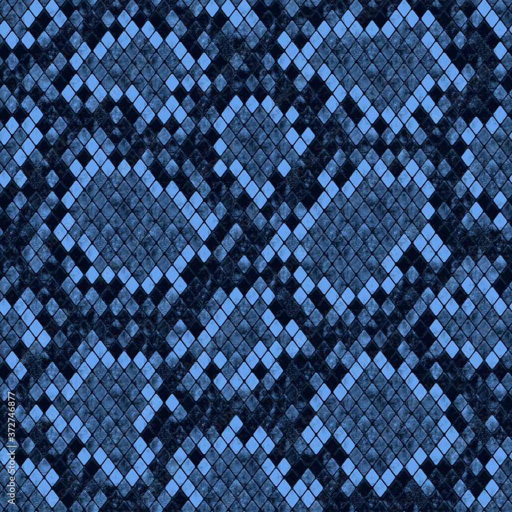 Fototapeta premium Snakeskin seamless pattern. Black and blue reptile repeating texture.