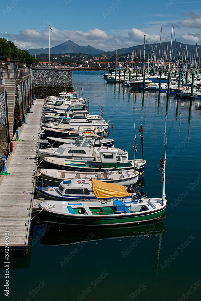 Boats moored in port