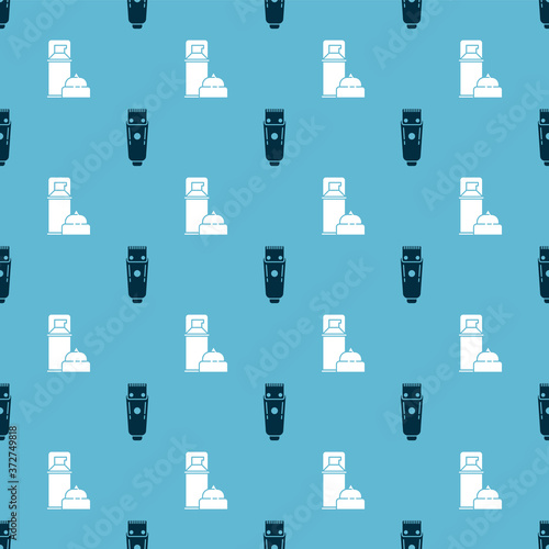 Set Electrical hair clipper or shaver and Shaving gel foam on seamless pattern. Vector.