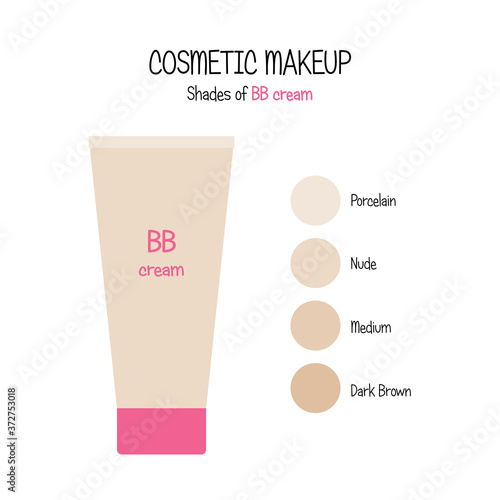 Packaging BB cream and color shades palette for foundation. Vector flat illustration.