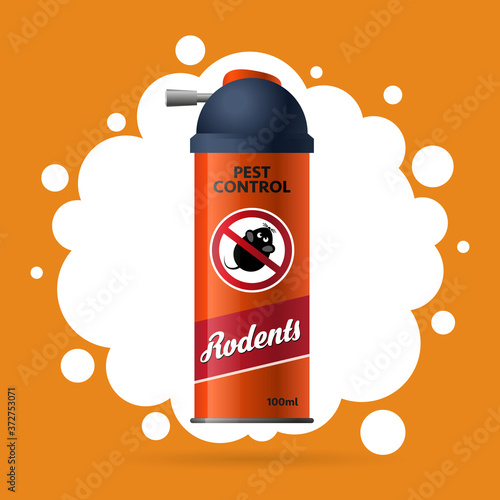Can of aerosol in the fight against rodents, rats, mice. pest control. Repellent spray in an orange bottle. Orange background. 