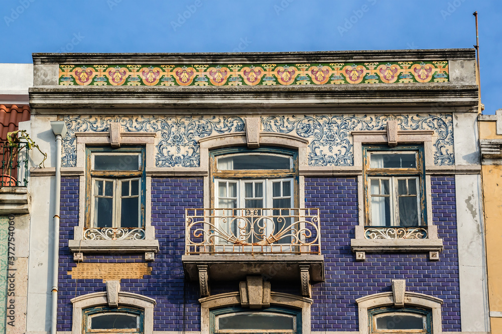 Fototapeta premium Architectural detail of typical old Portuguese building in the center of Lisbon. Portugal.