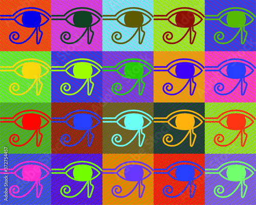 Colorful Horus eye repetion pattern pop art style. old Egyptian and retro art concept