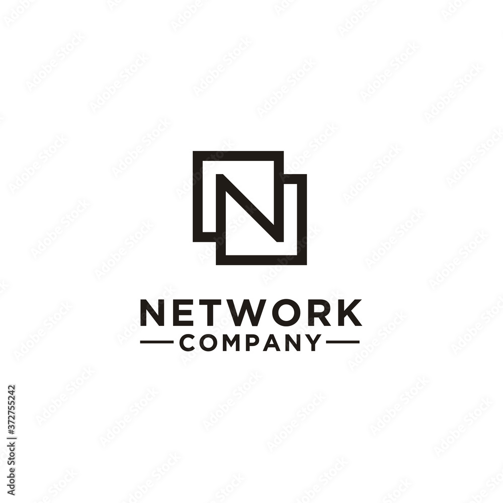 Initial Letter N with connecting Line Square logo design for network company
