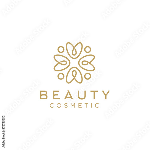Simple mandala with heart love floral, golden luxury beauty flower natural pattern logo design