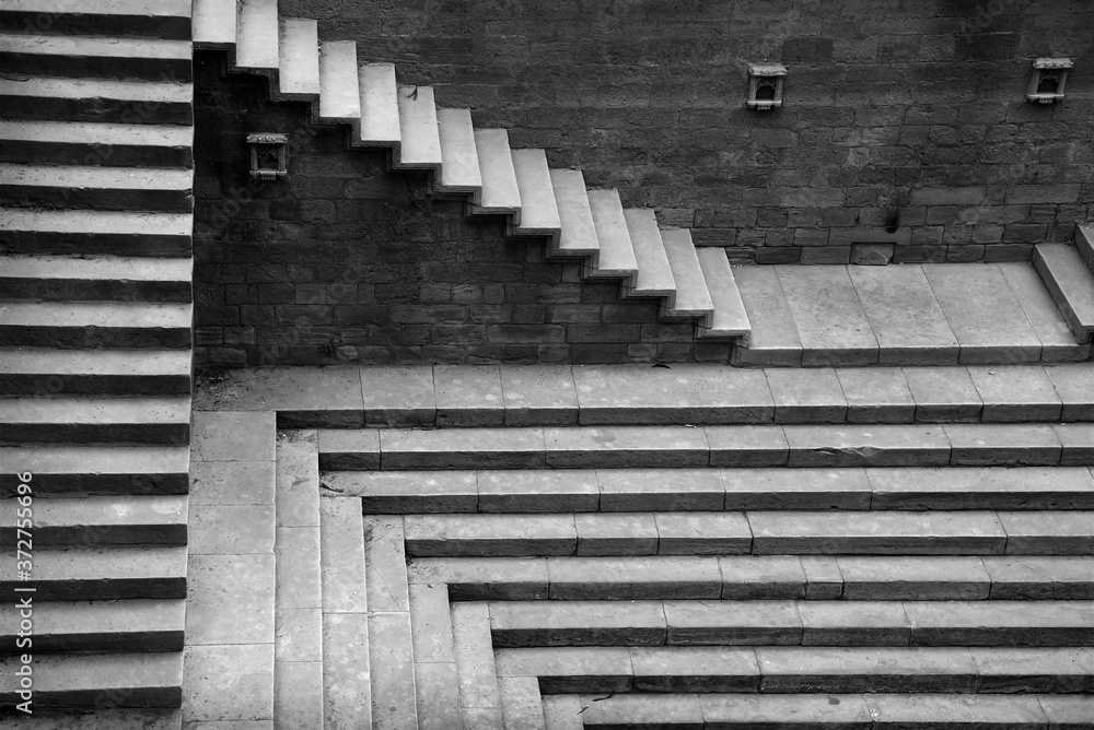 Obraz premium stairway patterns in black and white. shot at Kutch in Gujarat on 23 feb 2019