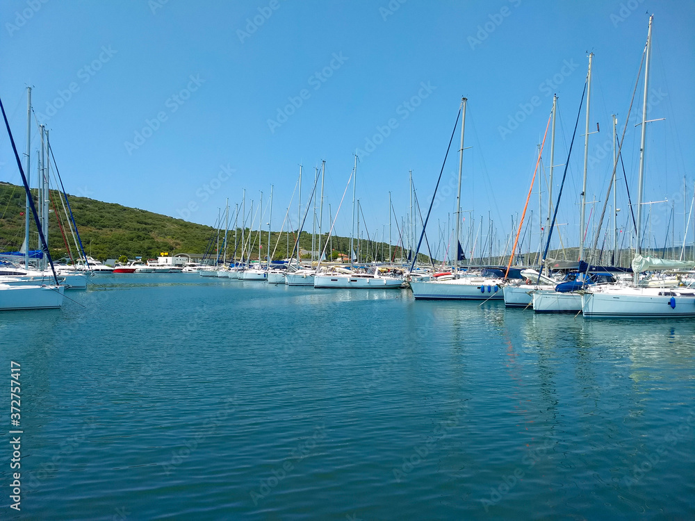 View of yachts in the marina in Seferihisar, Izmir / Turkey