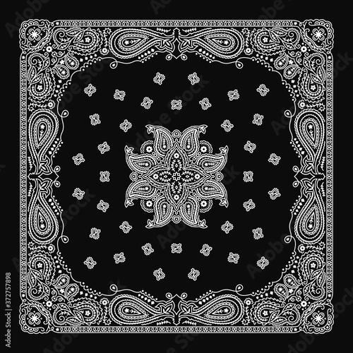 Bandana Paisley Ornament Pattern Classic Vintage Black and White Vector Design