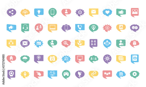 fifty social media marketing set icons