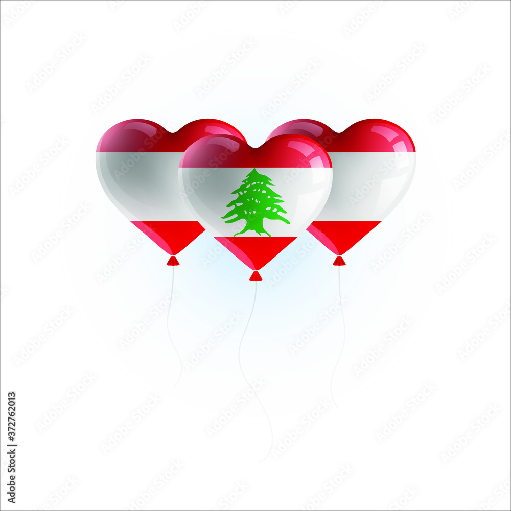 Heart shaped balloons with colors and flag of LEBANON vector illustration design. Isolated object.
