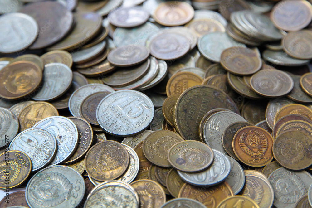 Lots of coins. Money of the USSR. Lots of coins. Money of the USSR.