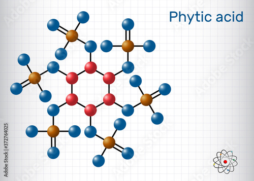 Phytic acid, fytic acid, phytate, phytine, myo-inositol hexakisphosphate molecule. It has role as iron chelator, antineoplastic agent, cofactor. Sheet of paper in a cage