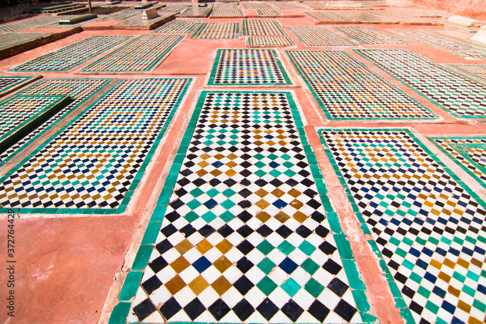 Saadian tombs with colorful tiles a historic royal necropolis in Marrakesh, Morocco