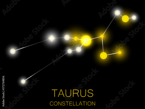 Taurus constellation. Bright yellow stars in the night sky. A cluster of stars in deep space, the universe. Vector illustration