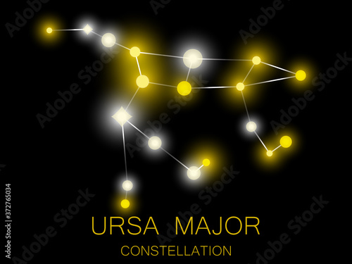 Ursa Major constellation. Bright yellow stars in the night sky. A cluster of stars in deep space, the universe. Vector illustration