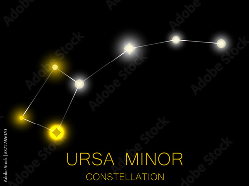 Ursa minor constellation. Bright yellow stars in the night sky. A cluster of stars in deep space, the universe. Vector illustration