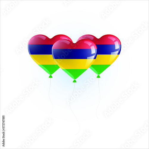 Heart shaped balloons with colors and flag of MAURITIUS vector illustration design. Isolated object.