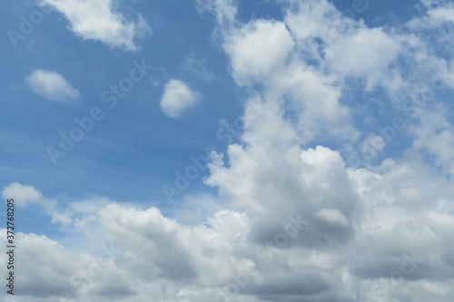 Blue sky with beautiful white fluffy clouds, natural background