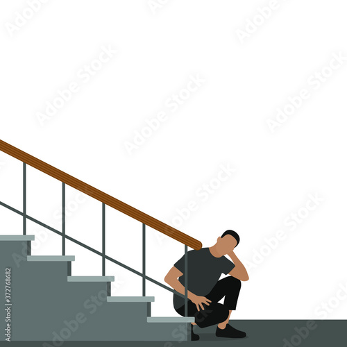 Male character sitting on the step of the stairs