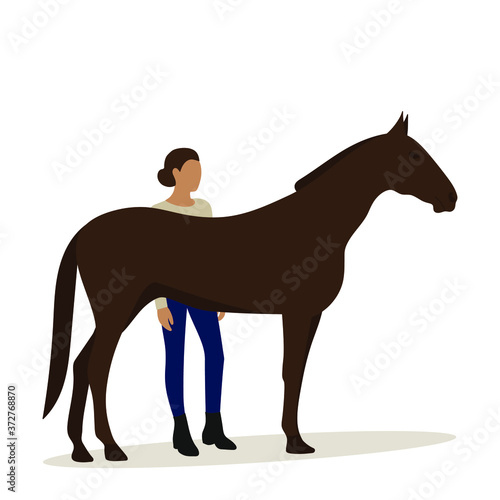 Female character with a horse on a white background