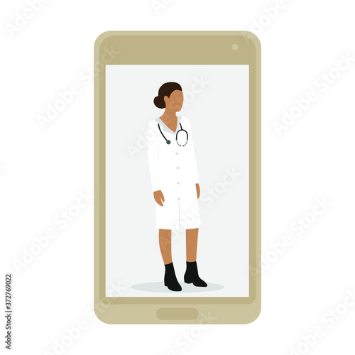 Image of female doctor with stethoscope in smartphone