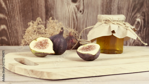 honey and figs, fig jam, illustration of tasty food