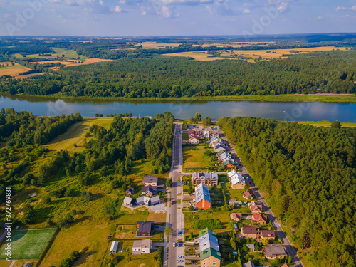 Aerial view of Birstonas city wich is located on the shore of Nemunas river in Lithuania. It's a small SPA resort photo