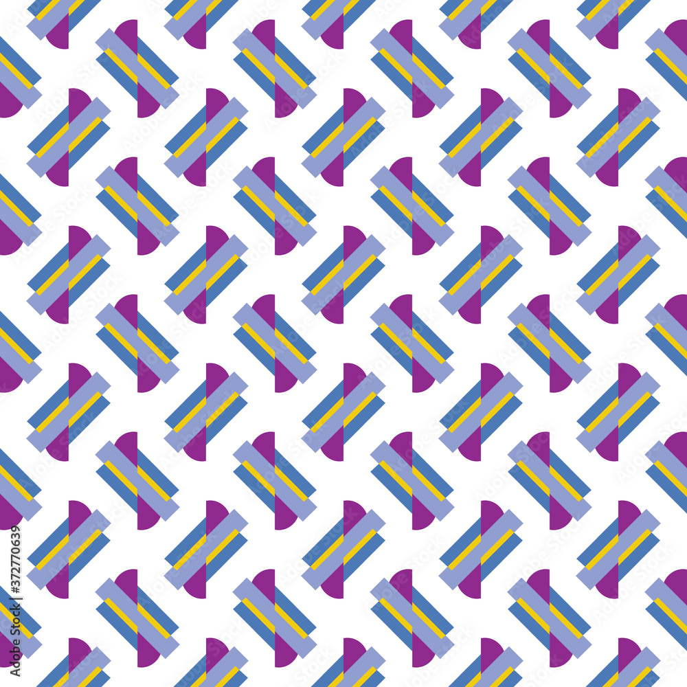 Vector seamless pattern texture background with geometric shapes, colored in blue, yellow, white, violet purple colors. Vector seamless pattern texture background with geometric shapes, colored in blue, yellow, white, violet purple colors.