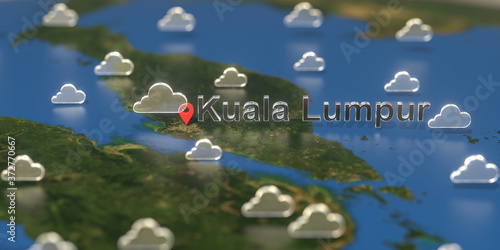 Photography Cloudy weather icons near Kuala lumpur city on the map, weather forecast related