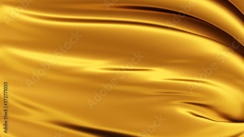 Golden silk. Beautifully laid fabric. Glamour horizontal background. High resolution.