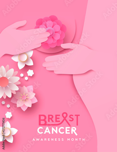 Breast cancer month poster pink woman self exam
