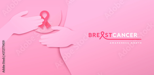 Breast cancer month banner pink ribbon self exam