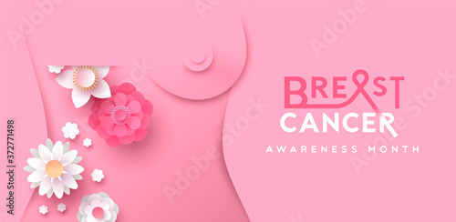 Breast cancer month floral mastectomy woman banner