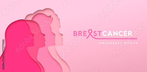 Breast Cancer month banner paper cut women team