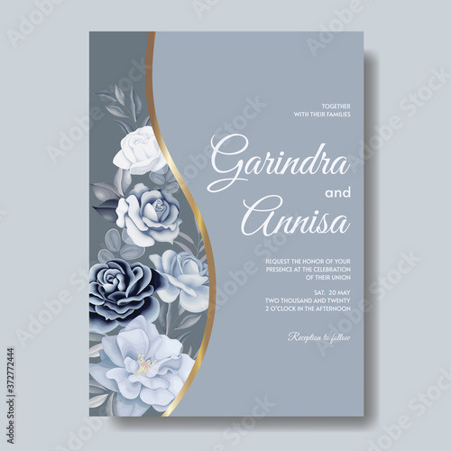 Elegant wedding invitation card with beautiful floral and leaves template Premium Vector	
