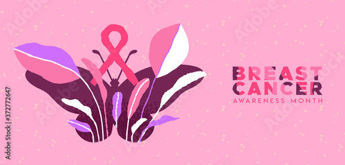 Breast cancer banner pink ribbon butterfly garden