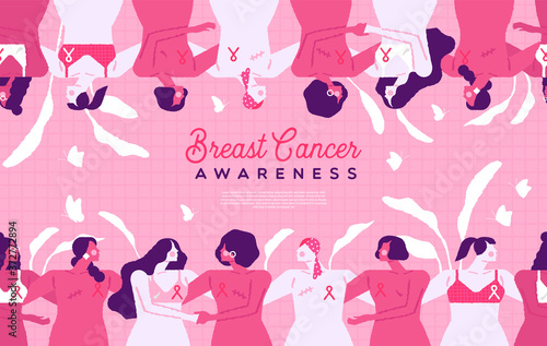 Breast cancer month diverse women friend template