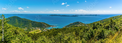 A panorama view from the Ridge Road on Tortola towards the Francis Drake channel and the Norman, Peter and Salt islands in the distance photo