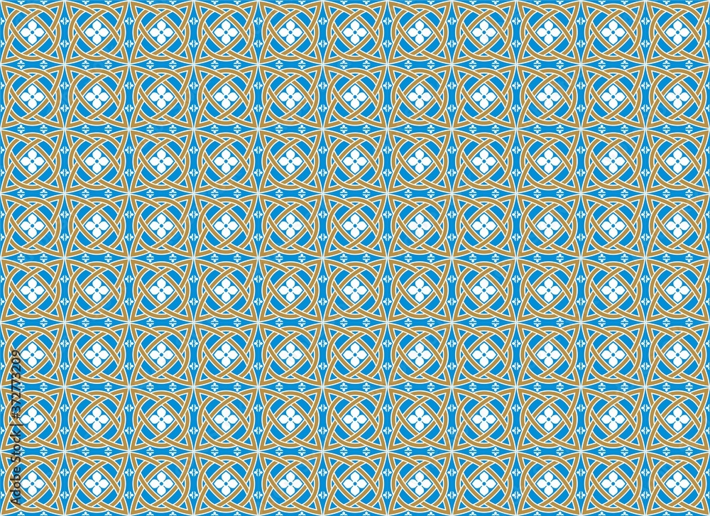 seamless pattern with blue flowers and leaves