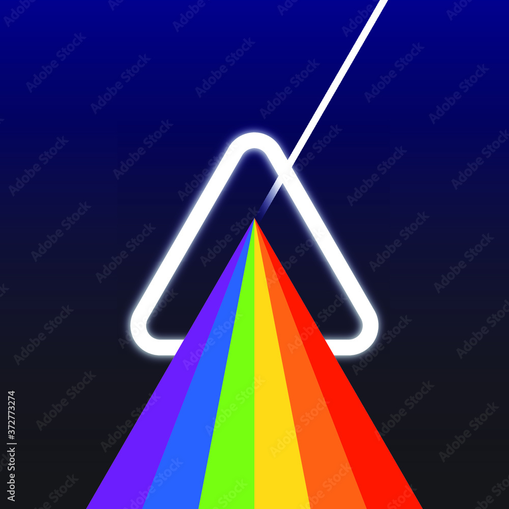 Ilustracao Prisma 3d, piramide, arcoiris, simetrico, efeito otico, triangulo primatico, luz, feixe de luz, cores, reflexo, otica, geometria, gay, rainbow, LGBT, newton, fisico, cores, tridimensional, 