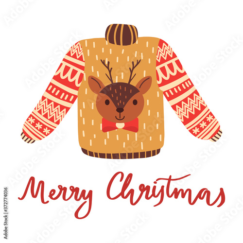 Cute vector Christmas ugly sweater.