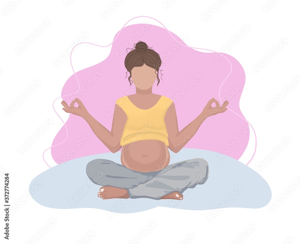 A pregnant woman is sitting in some yoga pose. Illustration for print, women’s magazines, brochures, websites, posters A pregnant woman is sitting in some yoga pose. Illustration for print, women’s magazines, brochures, websites, posters